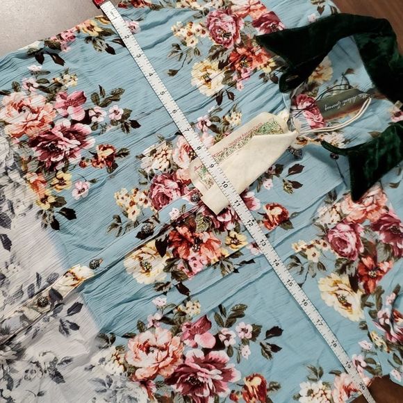 Aratta Silent Journey Floral Flower Blouse Button Down Shirt Velvet Collar Small - Picture 15 of 16